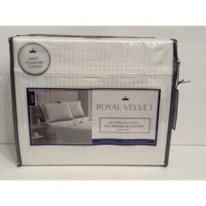 Royal Velvet 100% Premium Cotton QUEEN White Stripe Sheet Set